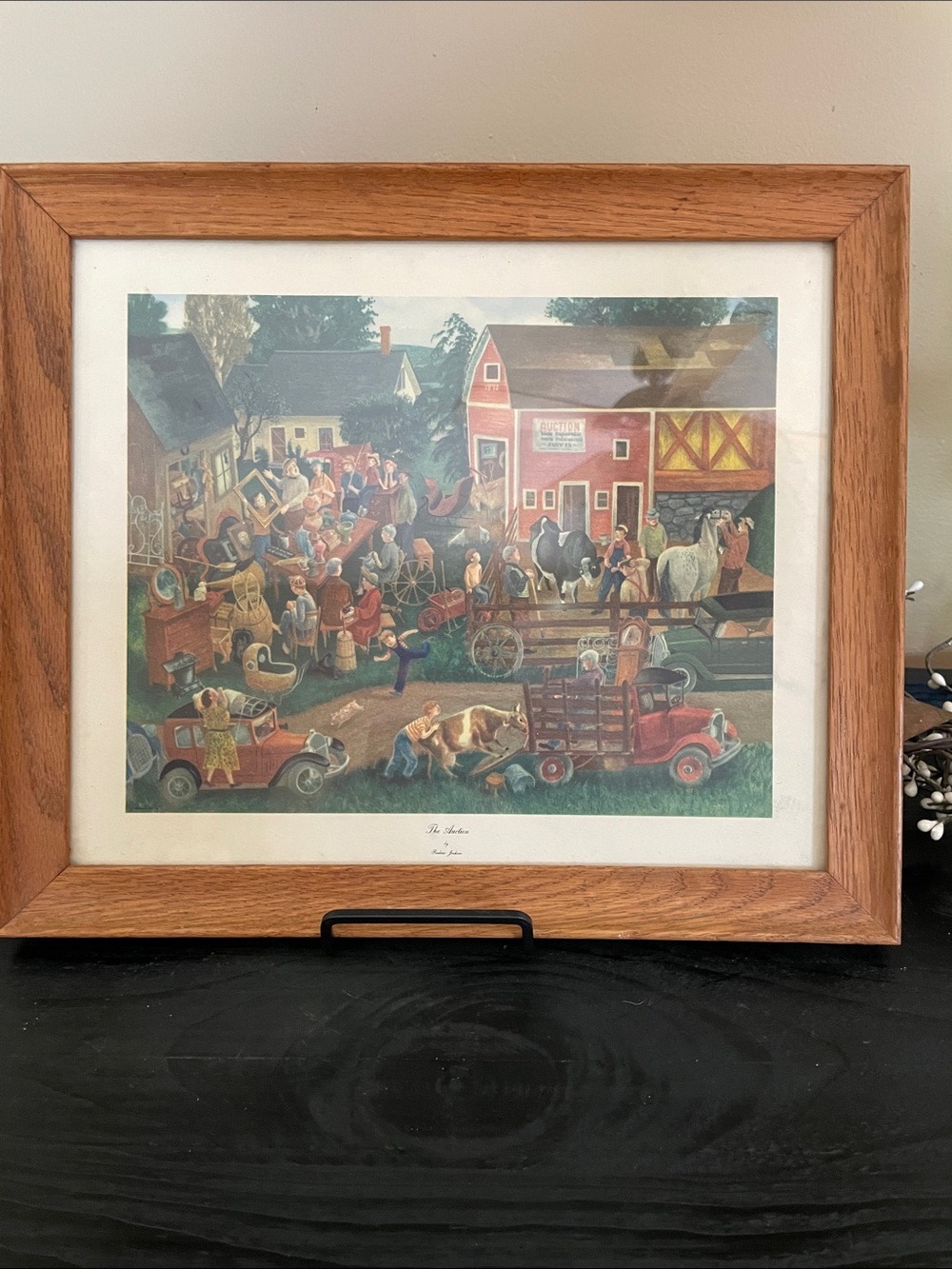 “The Auction” by Pauline Jackson Oak Framed Print - Frame is 13.5” x 11.5”